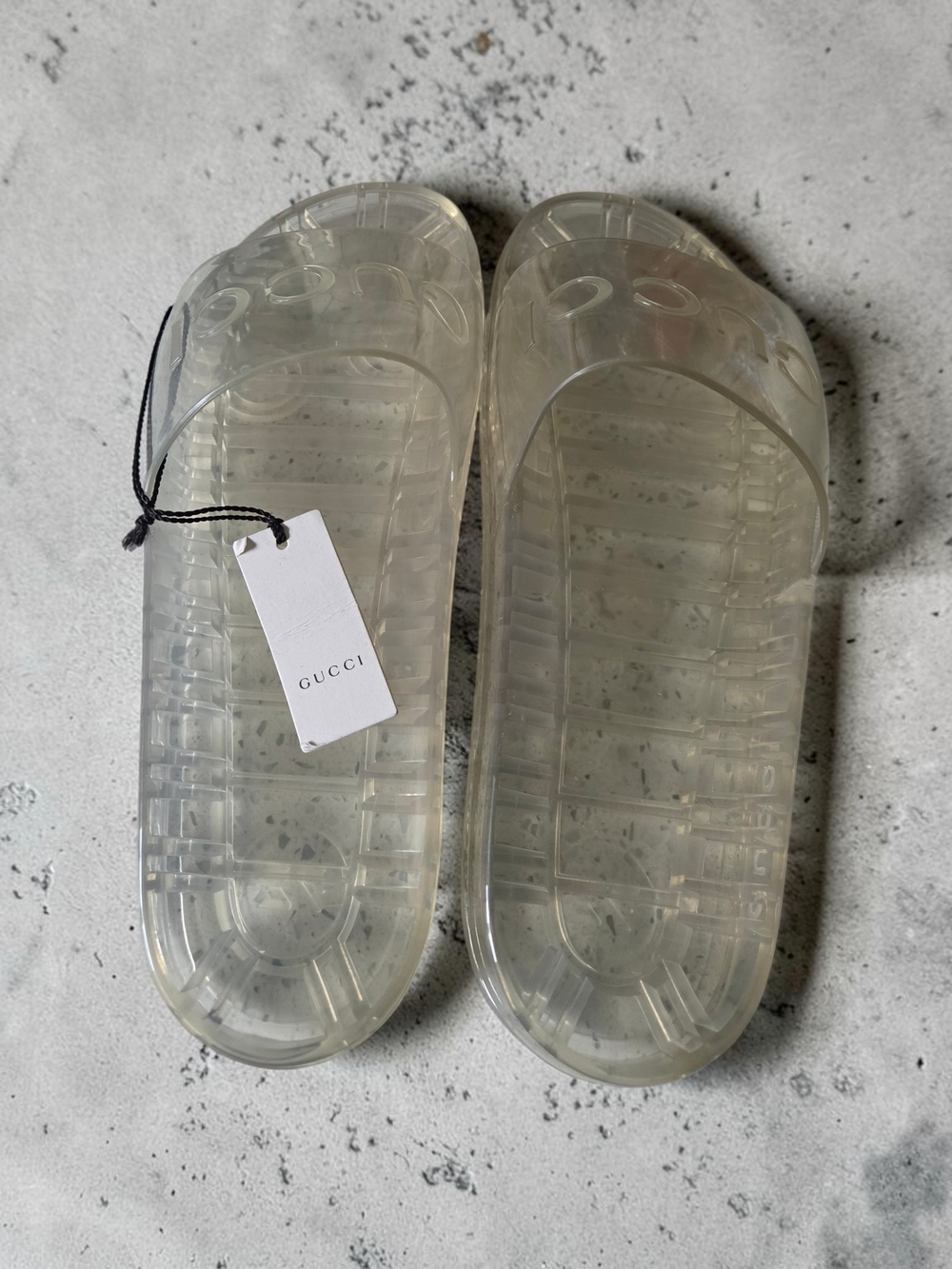 Gucci Clear Transparent Jelly Slide Sandals EUC size 11 Womens With Dust Bags